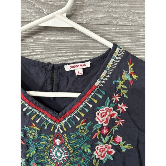Johnny Was KIDS Age 8-9 Large Blue‎ Tunic Floral Embroidered Top Shirt - Picture 2 of 4